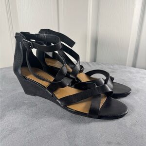 COPY - Lucky Brand Black Leather Low Wedge Strappy Sandals Womens Size 10